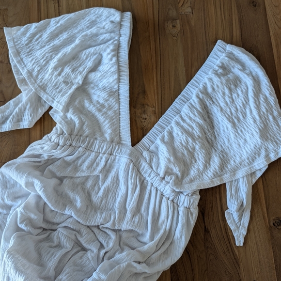 Free People Beach La La Maxi Dress V Neck Gauze Tiered Flutter Sleeve White L - Picture 13 of 16